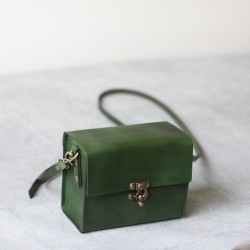 深草綠色牛皮真皮相機包/側背包